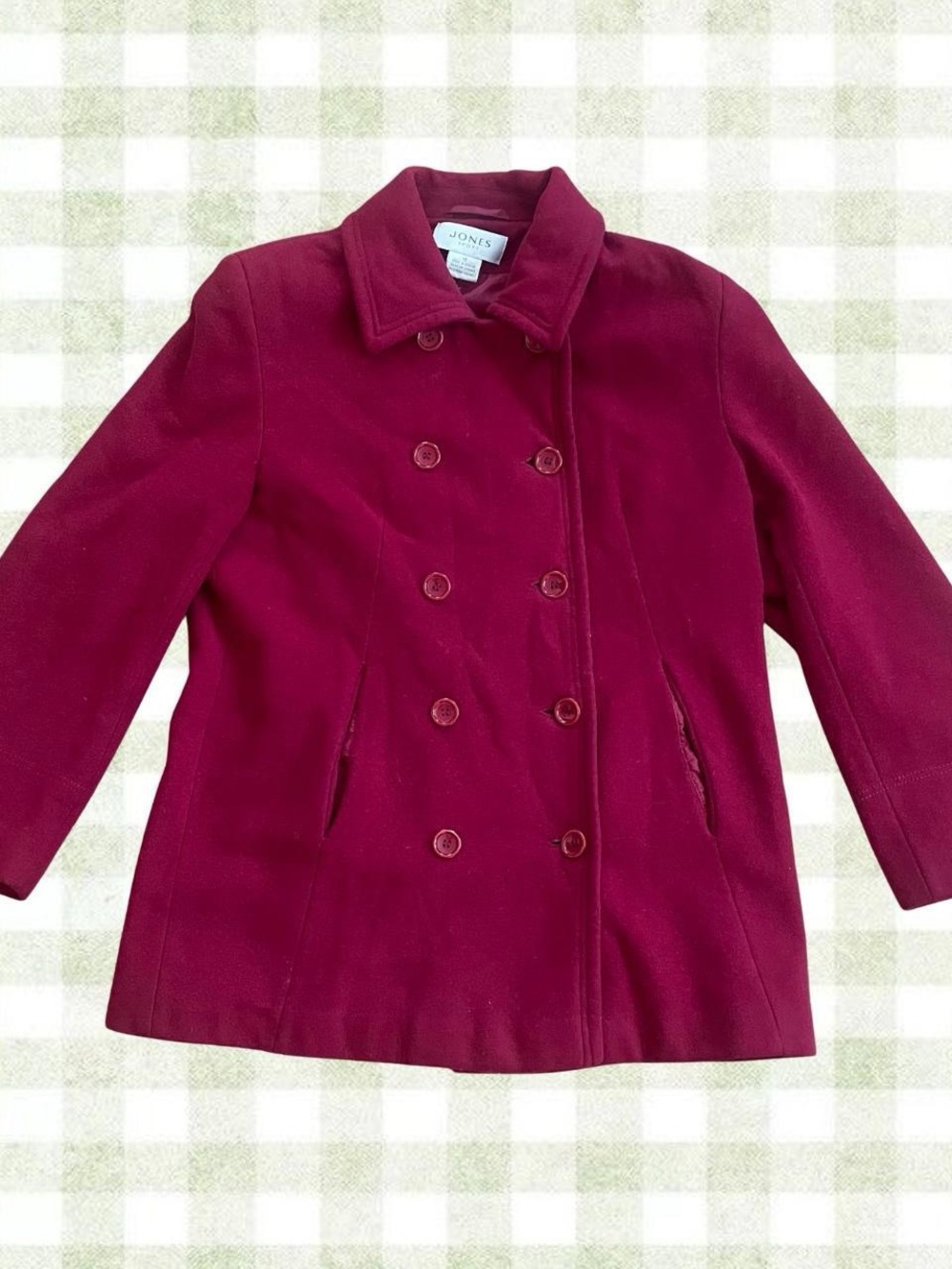 Jones New York Women's Burgundy Double-Breasted Peacoat